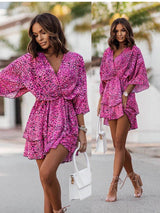 V-neck Batwing Sleeve Beach Party Mini Dress - Clothing Whore