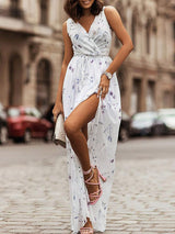 Sleeveless V Neck Floral Printed Party Dress - Clothing Whore