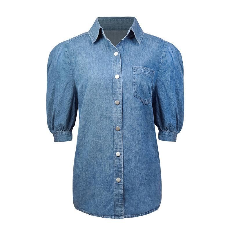 Turn-down Collar Denim Top - Clothing Whore