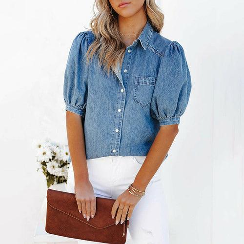 Turn-down Collar Denim Top - Clothing Whore
