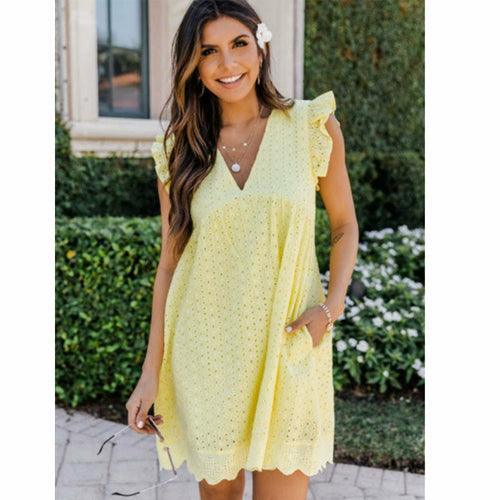 V-neck Summer Short Sleeve Lace Dress - Clothing Whore