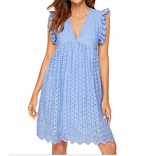 V-neck Summer Short Sleeve Lace Dress - Clothing Whore