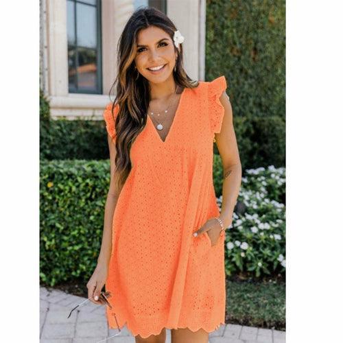 V-neck Summer Short Sleeve Lace Dress - Clothing Whore