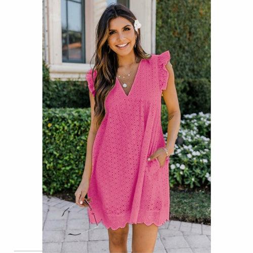 V-neck Summer Short Sleeve Lace Dress - Clothing Whore
