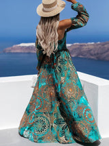 Off Shoulder Print Boho Long Dress - Clothing Whore