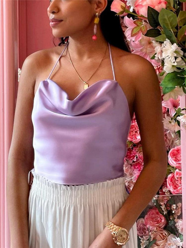 Purple Satin Halter Top Camisole - Clothing Whore