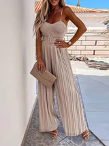 Solid Pleated Jumpsuit Loose Wide Leg Beach Romper Overall - Clothing Whore