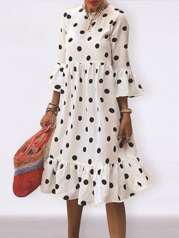 Polka Dot Ruffle Summer Casual A-Line Dress - Clothing Whore