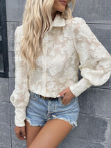 Lapel Printed Long Sleeve Top - Clothing Whore