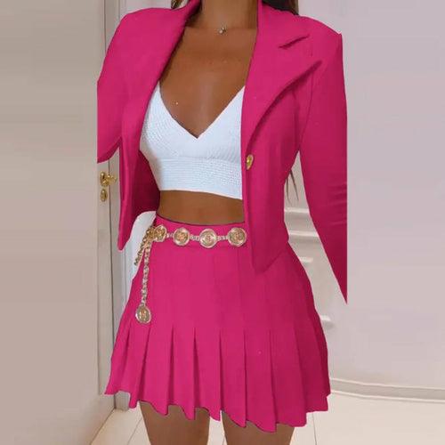 Pleated Mini Skirts Suit Set - Clothing Whore