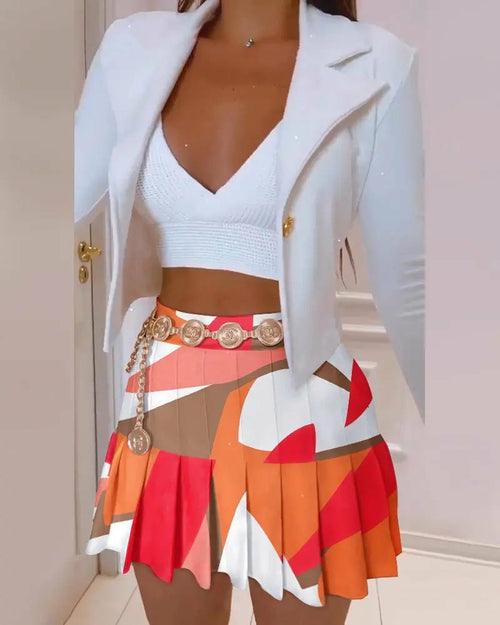 Pleated Mini Skirts Suit Set - Clothing Whore