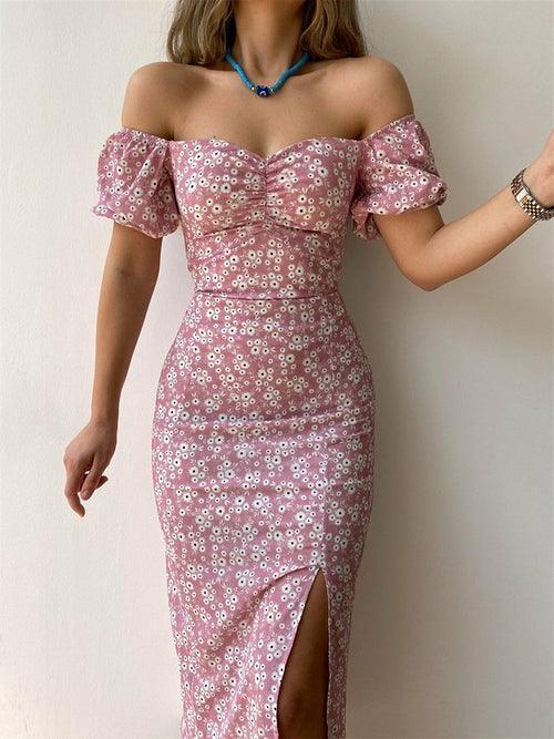 Floral Print Off Shoulder Dress - Clothing Whore