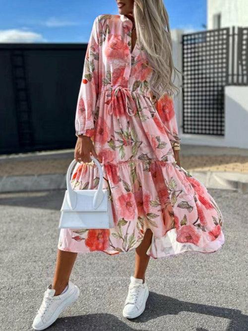 Floral Print Tie-Up Maxi Dress - Clothing Whore