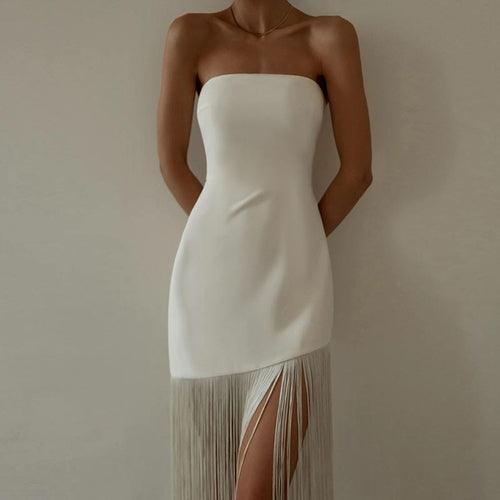 Fringe Tube Top Side Slit Dress - Clothing Whore