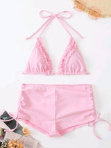 Solid Pleated Swimwear Set - Clothing Whore