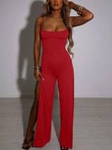 Spaghetti Strap Backless High Slit Jumpsuit Elegant Loose Overalls - Clothing Whore