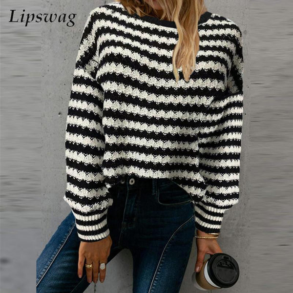 Striped Knitted Sweater - Clothing Whore