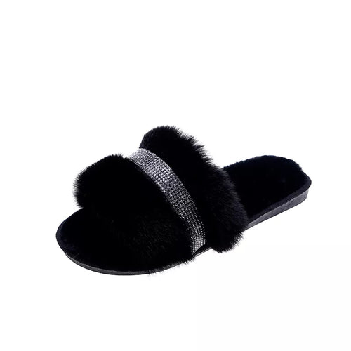 Slippers With Rhinestone Detail - Clothing Whore