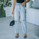 Jeans Irregular High Waist Casual Vintage Ripped Wide Leg Jeans - Clothing Whore