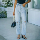 Jeans Irregular High Waist Casual Vintage Ripped Wide Leg Jeans - Clothing Whore