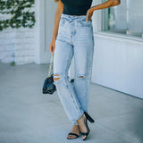 Jeans Irregular High Waist Casual Vintage Ripped Wide Leg Jeans - Clothing Whore