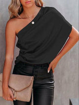 Satin One-Shoulder Blouse - Clothing Whore