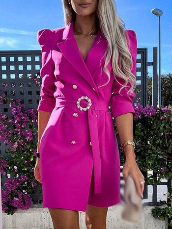 Notched Collar Blazer Straight Dress - Clothing Whore