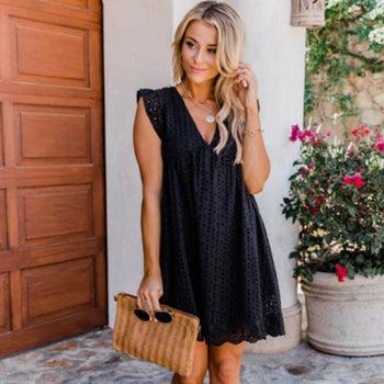 V-neck Summer Short Sleeve Lace Dress - Clothing Whore