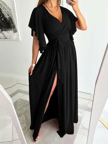 Ruffle Lace Up Long Dress - Clothing Whore