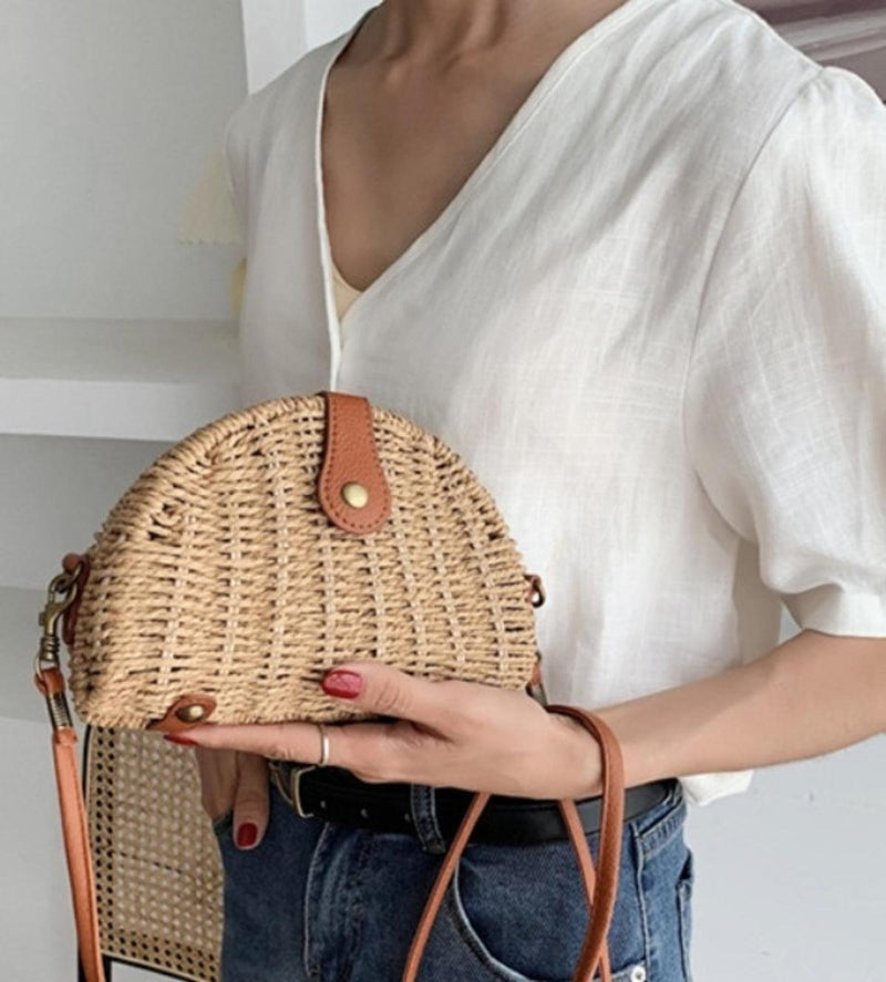 Oval Straw Crossbody Bag - Clothing Whore