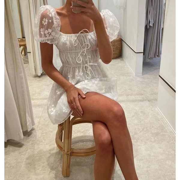 White Tulle Organza Mini Dress - Clothing Whore