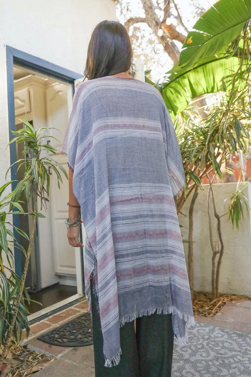 Striped Frayed Colorful Kimono - Clothing Whore