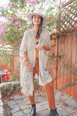 Striped Frayed Colorful Kimono - Clothing Whore