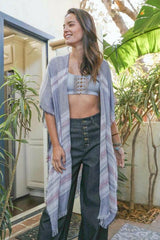 Striped Frayed Colorful Kimono - Clothing Whore