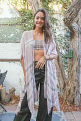 Striped Frayed Colorful Kimono - Clothing Whore