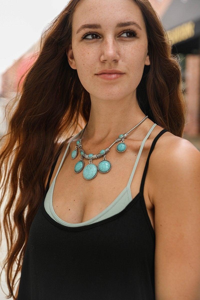 Turquoise Charm Link Necklace - Clothing Whore