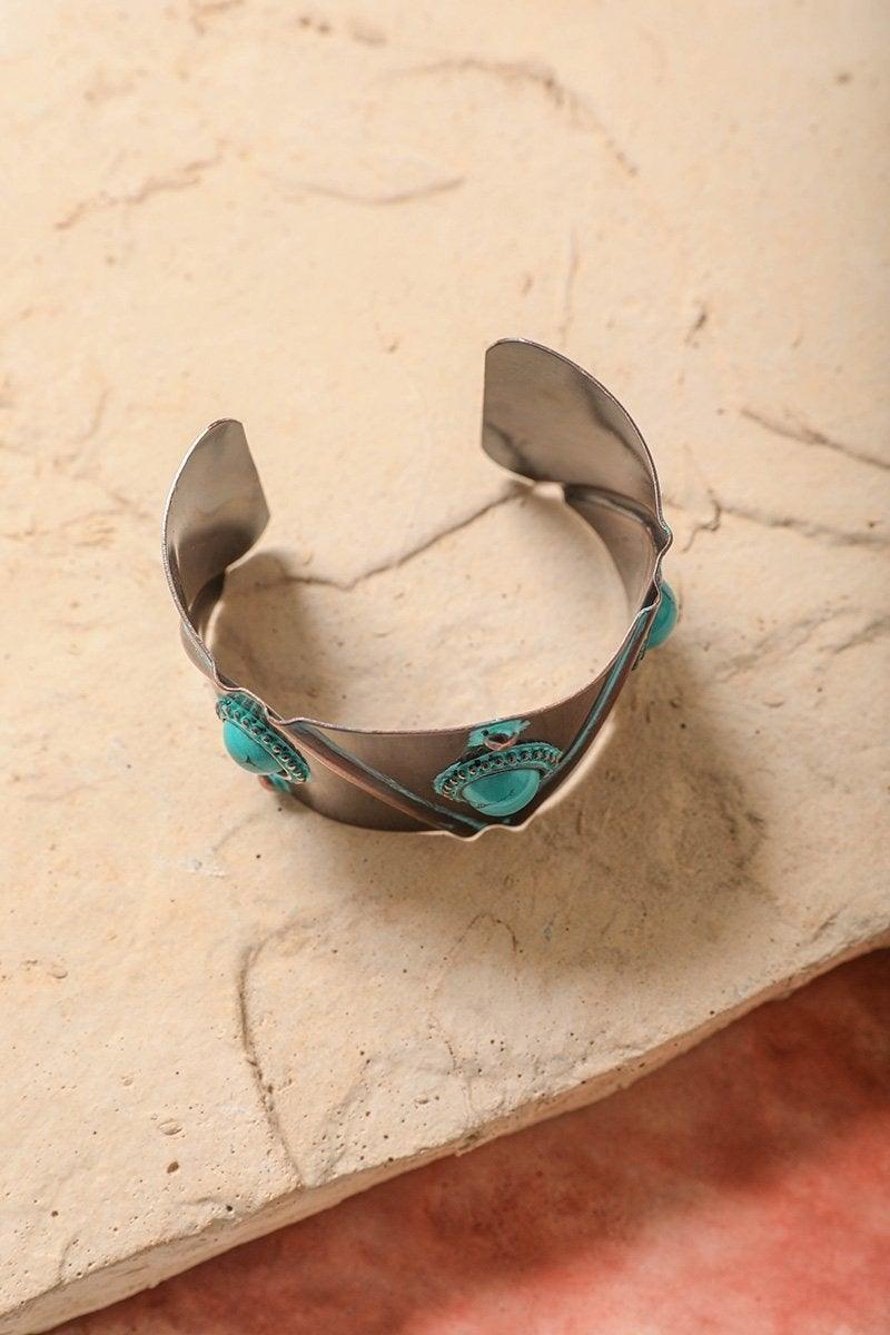 Turquoise Stone Studded Cuff - Clothing Whore