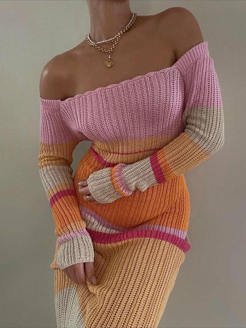 Off-Shoulder Knitted Long Dress - Clothing Whore