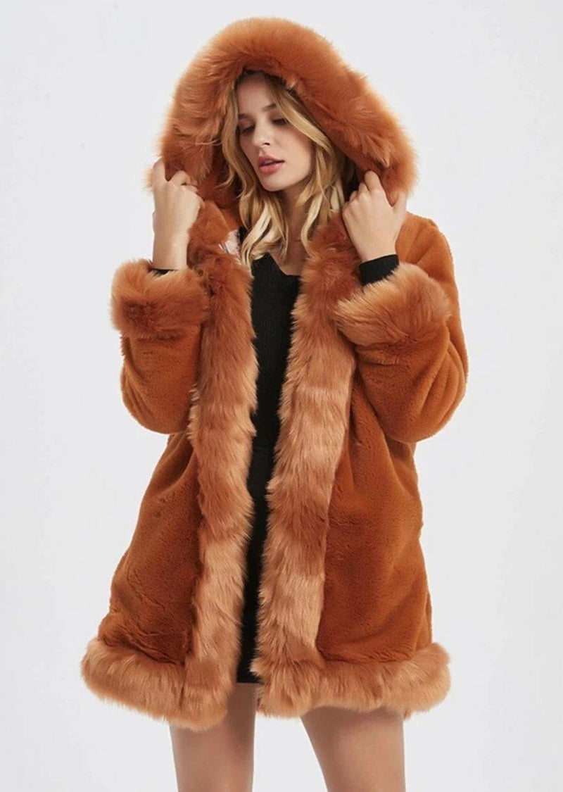Hooded Faux Fur Coat - Clothing Whore